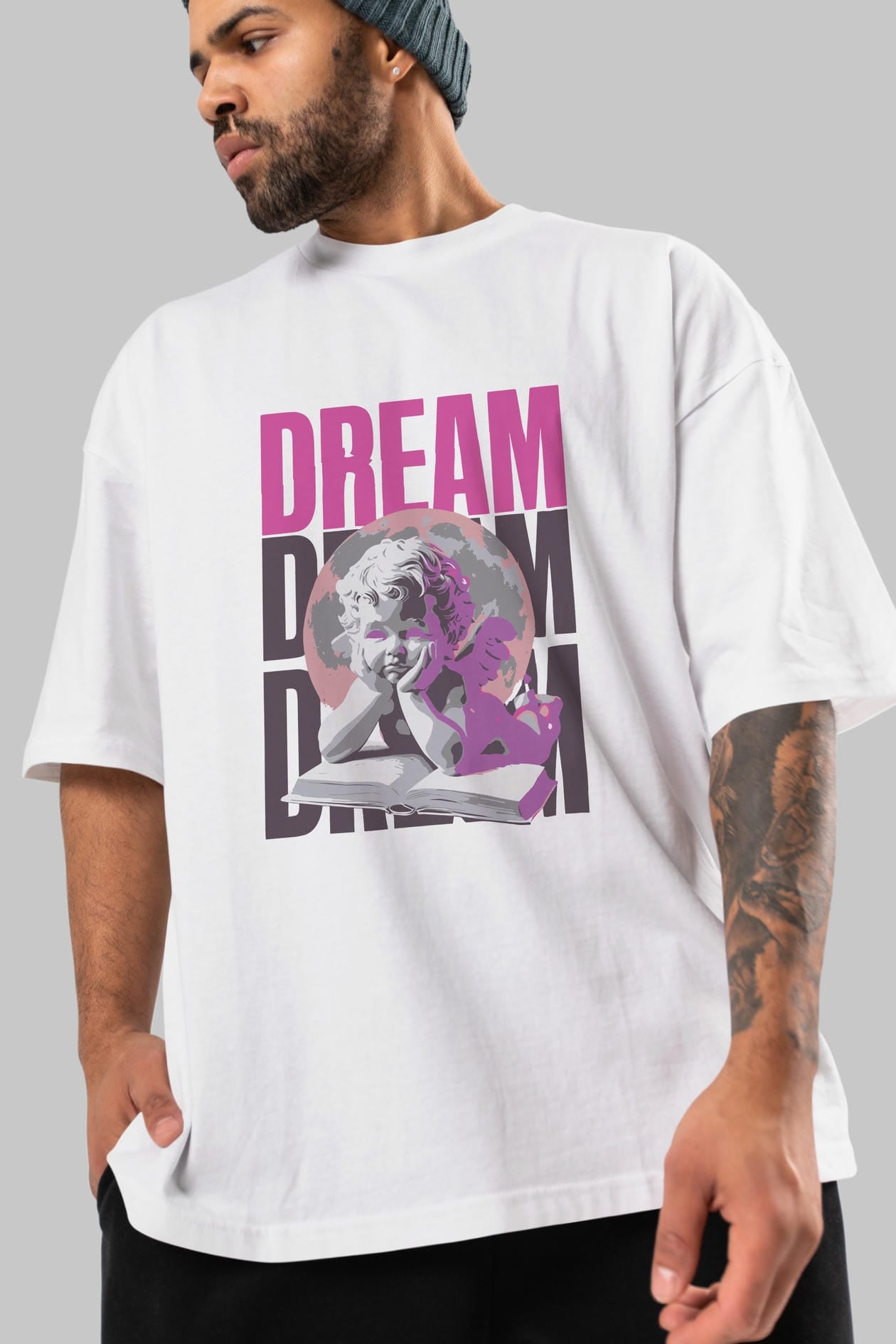 Dream Angel ön Baskılı Oversize t-shirt Erkek Kadın %100 Pamuk Bisiklet Yaka tişort