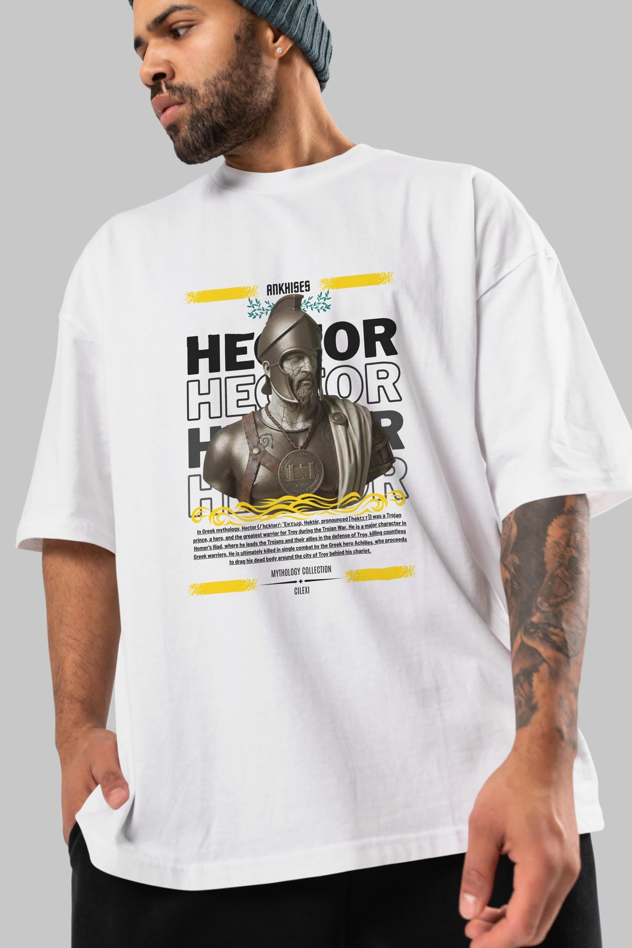 Hector 1 ön Baskılı Oversize t-shirt Erkek Kadın %100 Pamuk Bisiklet Yaka tişort