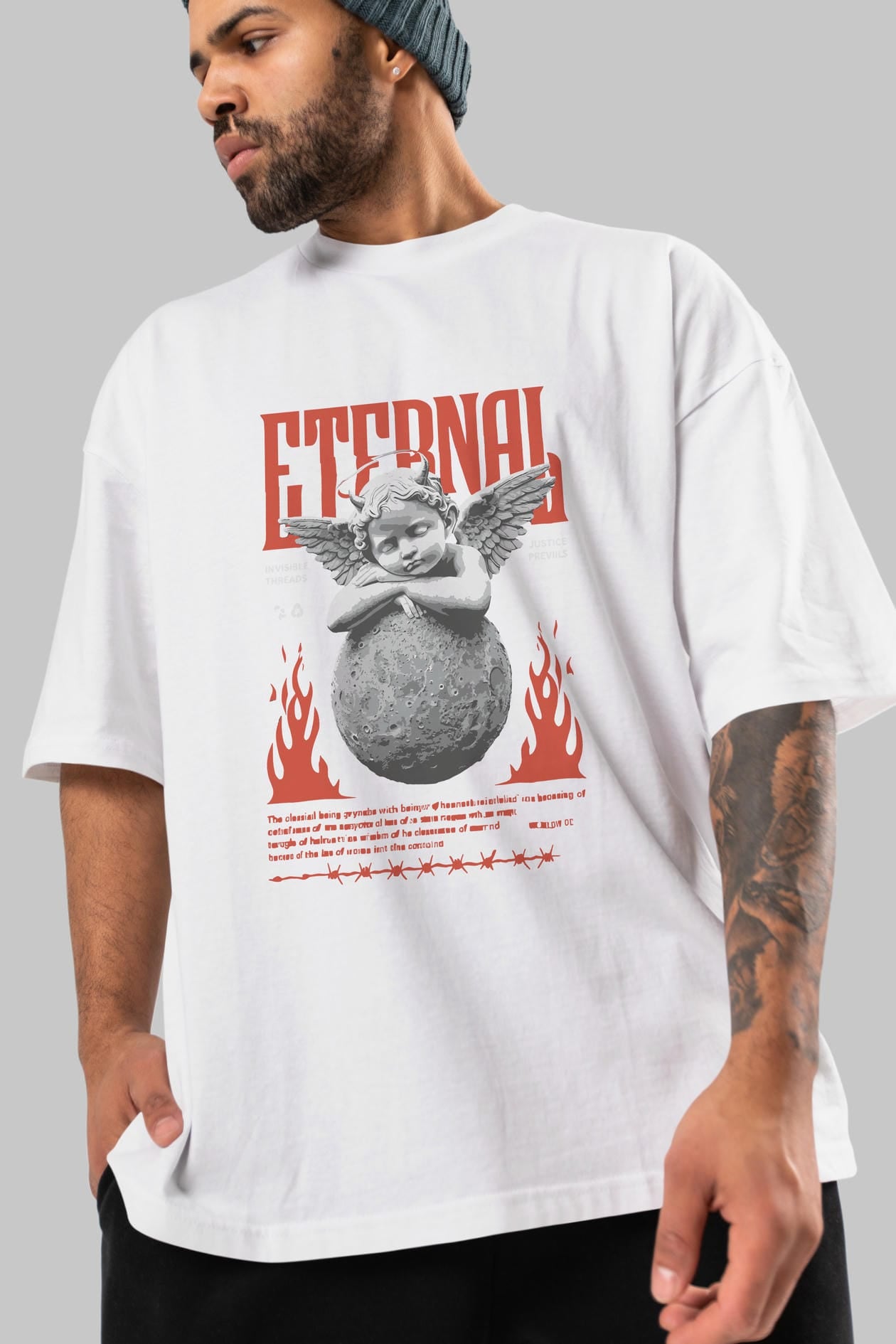 Eternal ön Baskılı Oversize t-shirt Erkek Kadın %100 Pamuk Bisiklet Yaka tişort