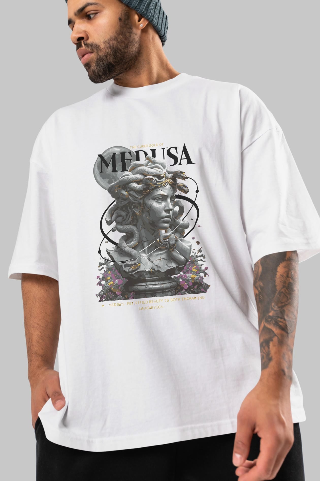 Medusa ön Baskılı Oversize t-shirt Erkek Kadın %100 Pamuk Bisiklet Yaka tişort