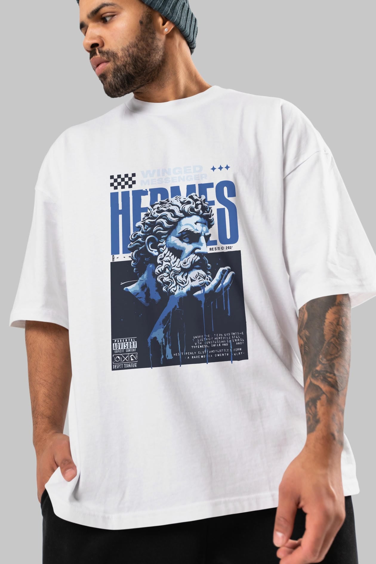 Hermes 2 ön Baskılı Oversize t-shirt Erkek Kadın %100 Pamuk Bisiklet Yaka tişort