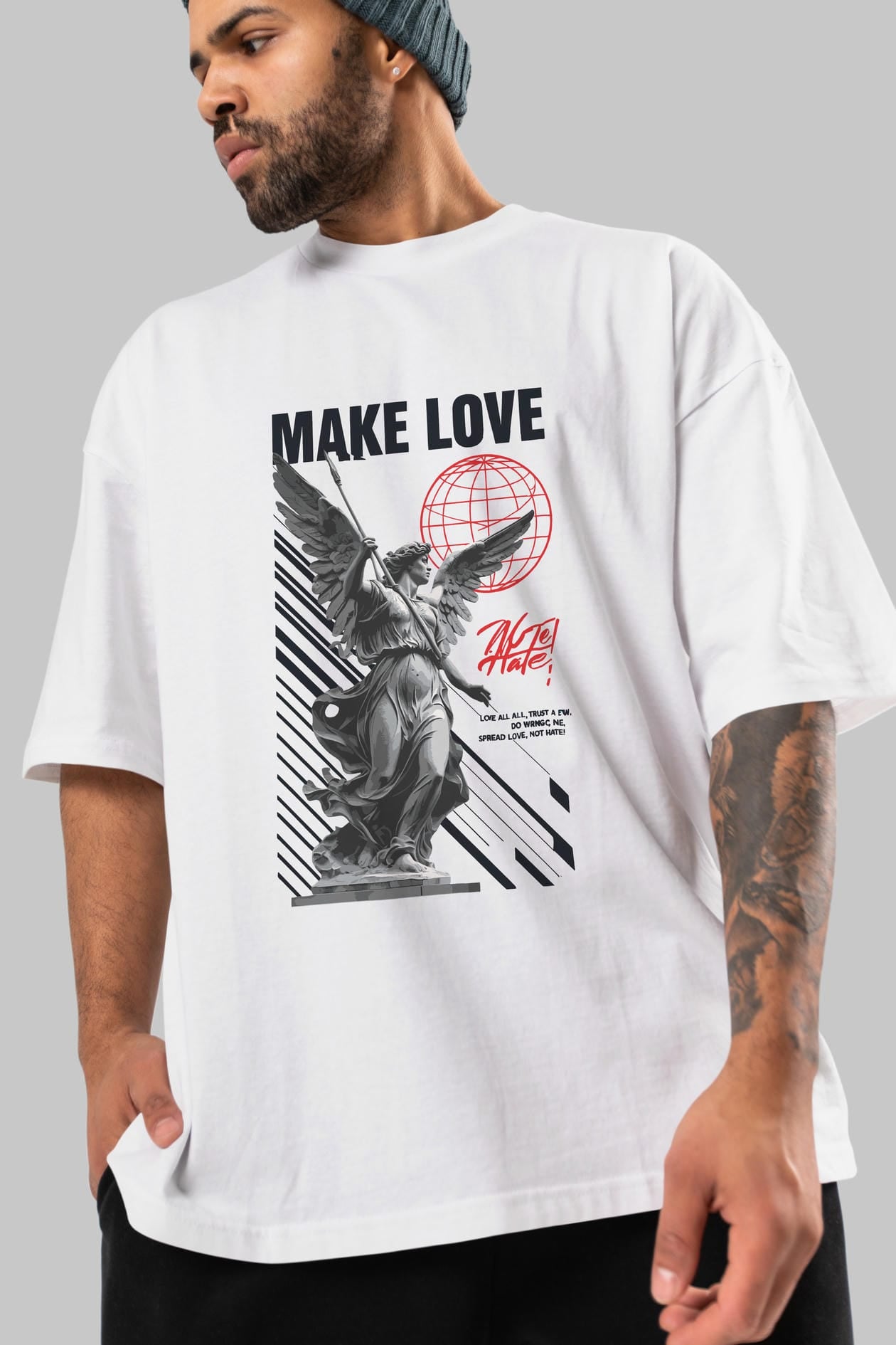Make Love ön Baskılı Oversize t-shirt Erkek Kadın %100 Pamuk Bisiklet Yaka tişort