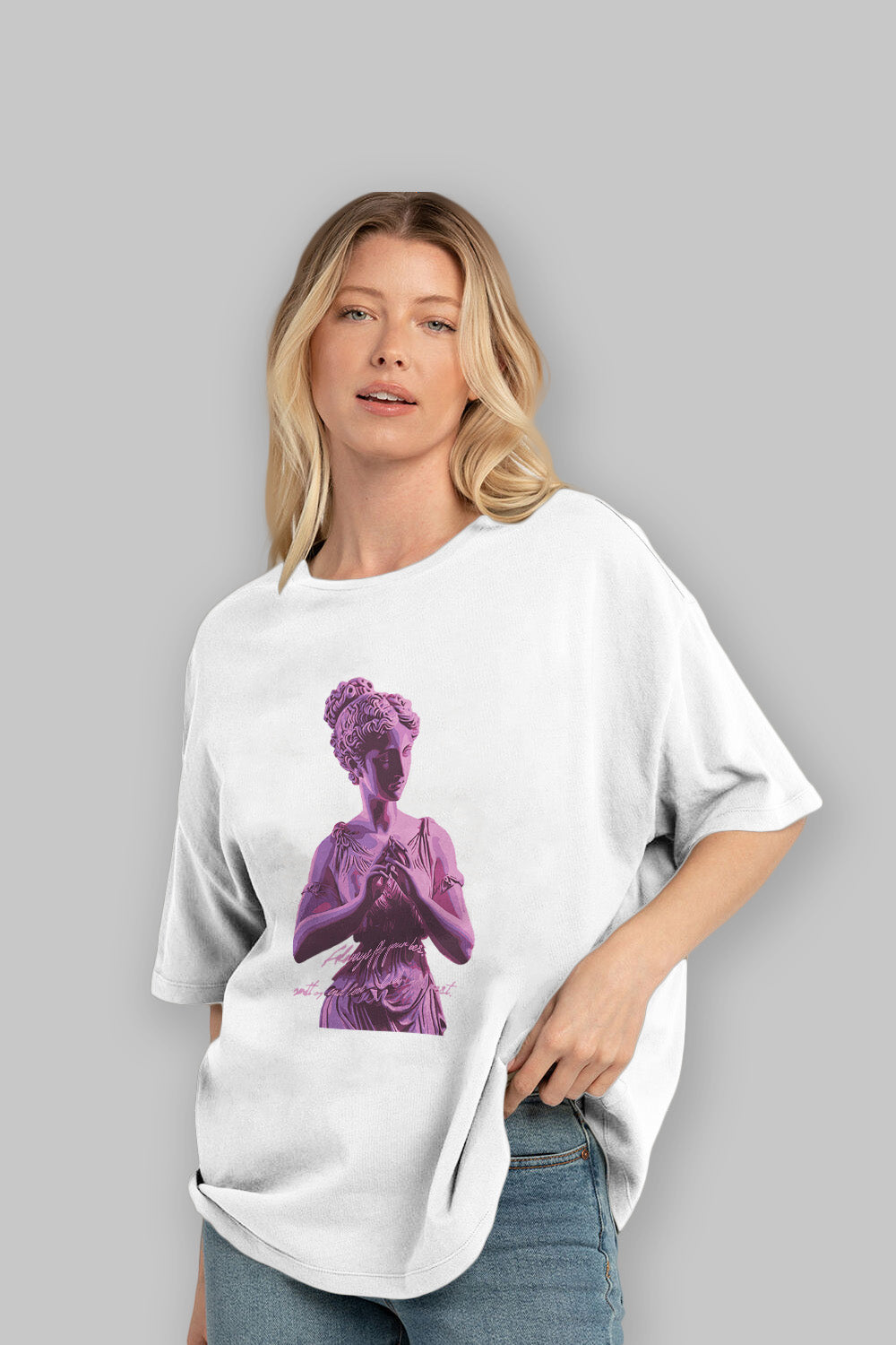 Always Fly ön Baskılı Oversize t-shirt Erkek Kadın %100 Pamuk Bisiklet Yaka tişort