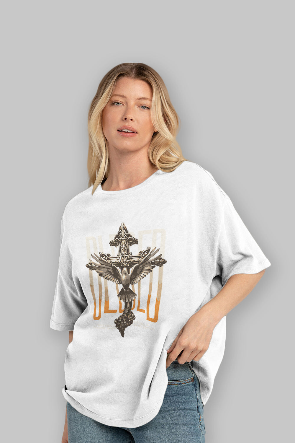Blesed ön Baskılı Oversize t-shirt Erkek Kadın %100 Pamuk Bisiklet Yaka tişort