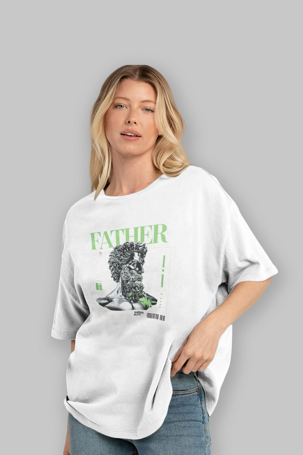 Father Zeus ön Baskılı Oversize t-shirt Erkek Kadın %100 Pamuk Bisiklet Yaka tişort