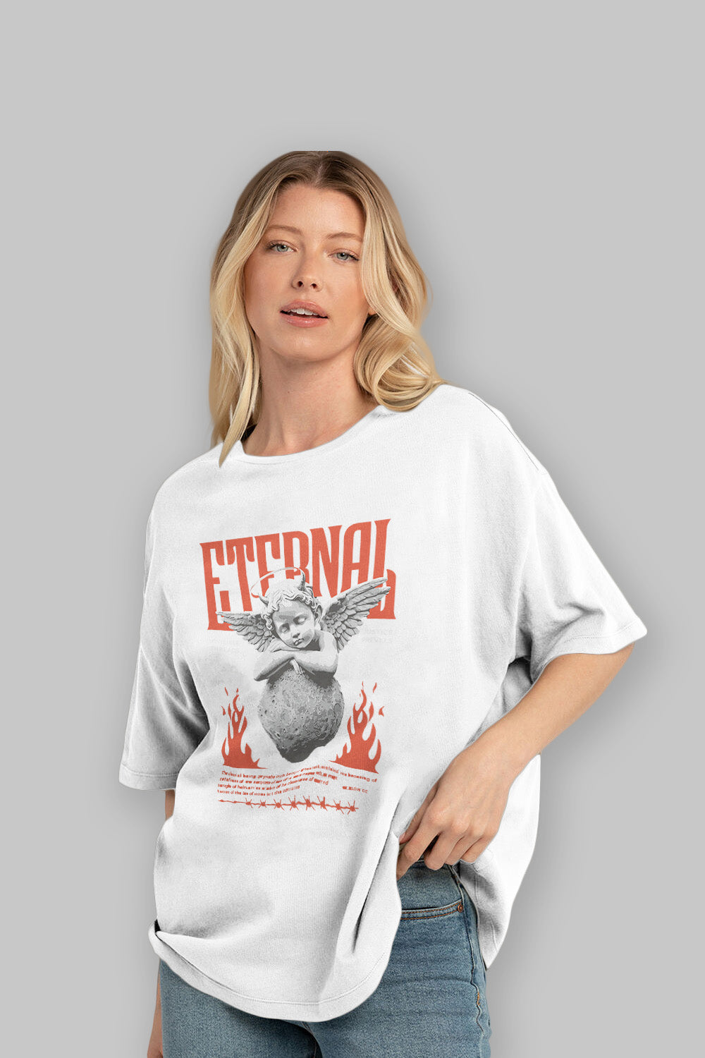 Eternal ön Baskılı Oversize t-shirt Erkek Kadın %100 Pamuk Bisiklet Yaka tişort