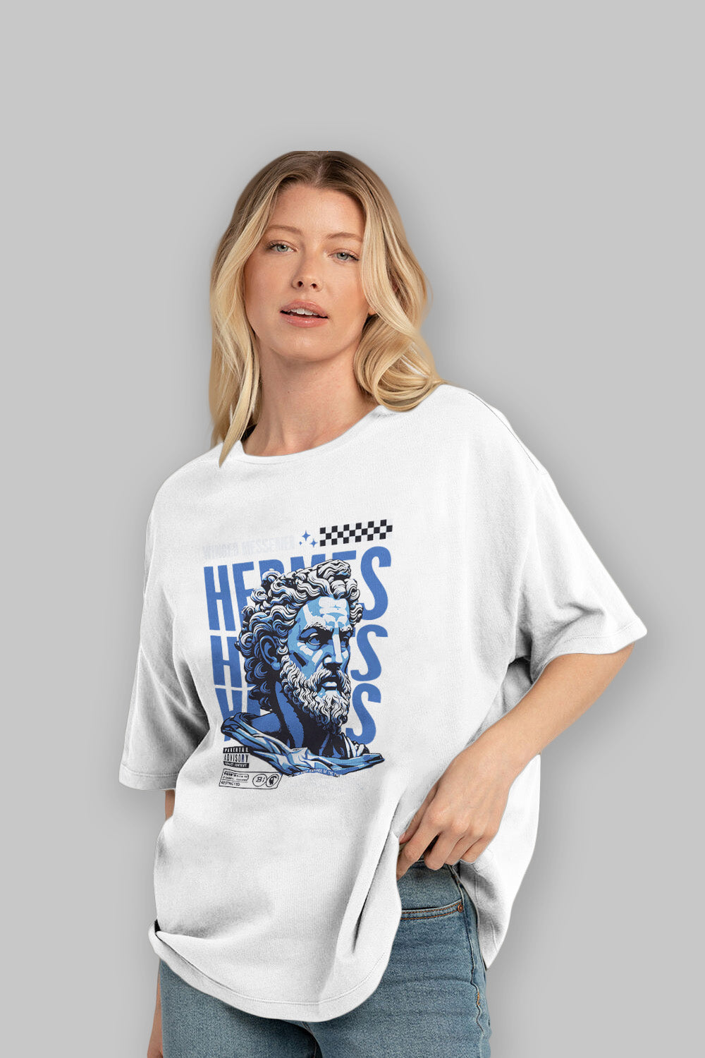 Hermes 1 ön Baskılı Oversize t-shirt Erkek Kadın %100 Pamuk Bisiklet Yaka tişort