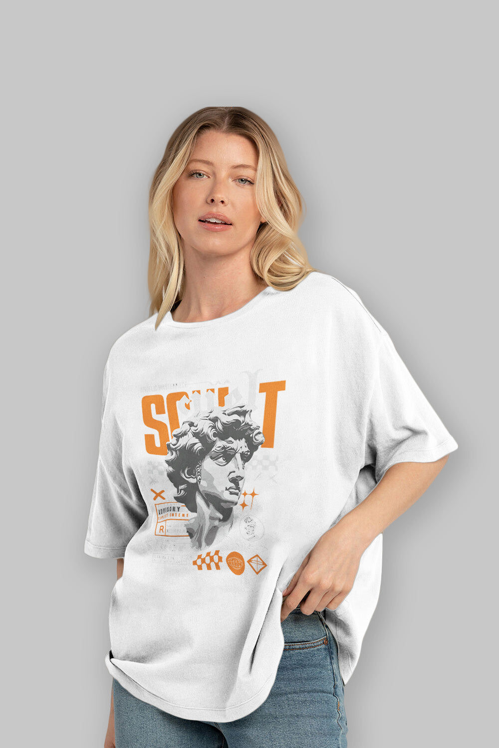 Scult ön Baskılı Oversize t-shirt Erkek Kadın %100 Pamuk Bisiklet Yaka tişort