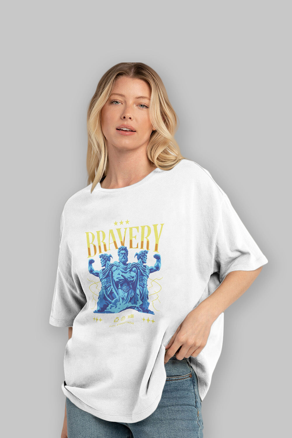 Bravery ön Baskılı Oversize t-shirt Erkek Kadın %100 Pamuk Bisiklet Yaka tişort
