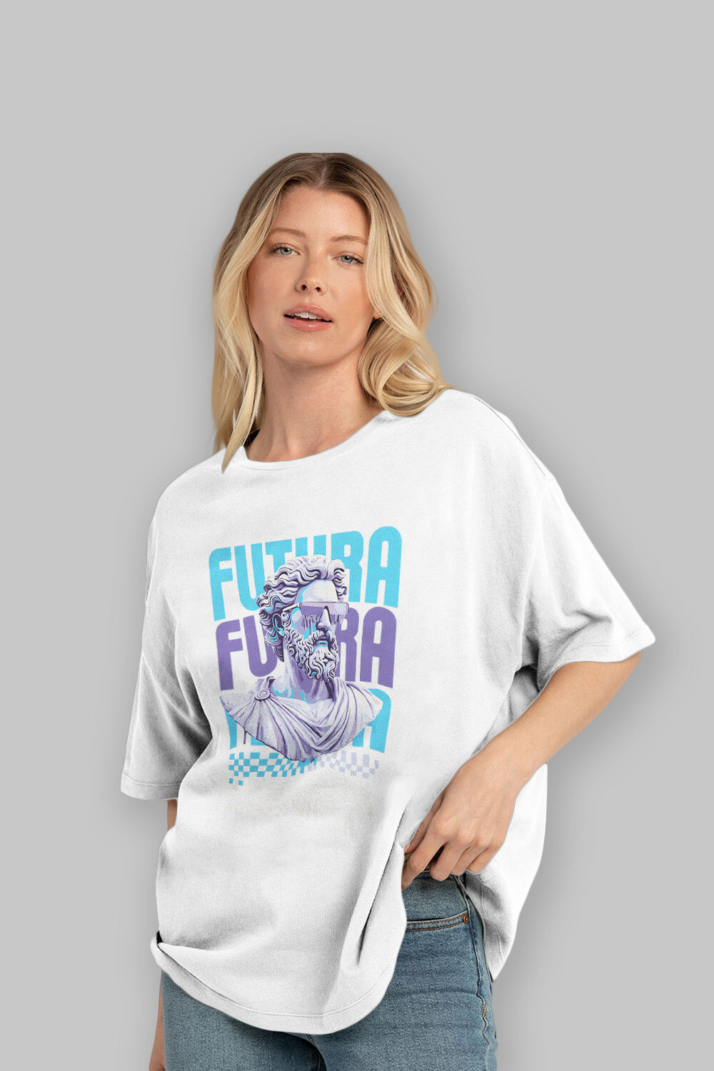 Futura Zeus ön Baskılı Oversize t-shirt Erkek Kadın %100 Pamuk Bisiklet Yaka tişort