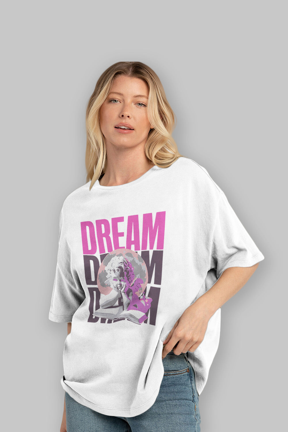 Dream Angel ön Baskılı Oversize t-shirt Erkek Kadın %100 Pamuk Bisiklet Yaka tişort