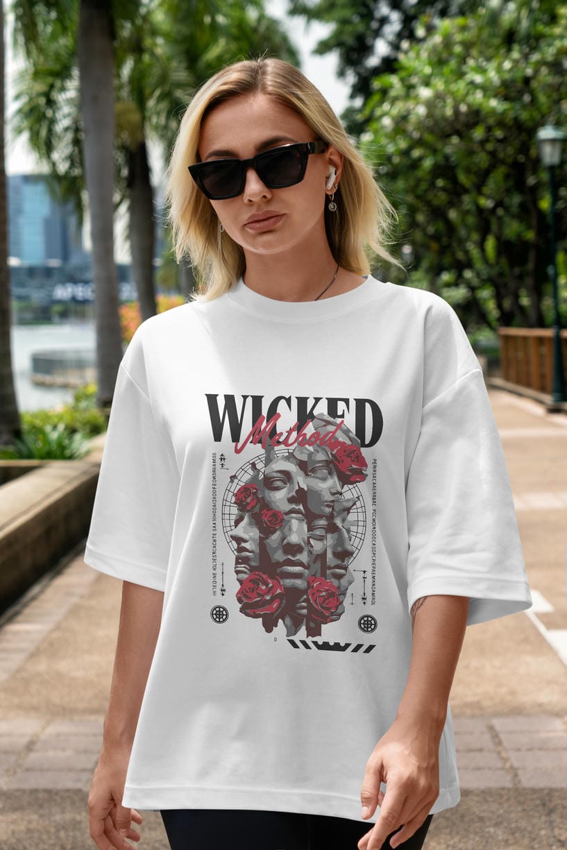 Wicked Method ön Baskılı Oversize t-shirt Erkek Kadın %100 Pamuk Bisiklet Yaka tişort