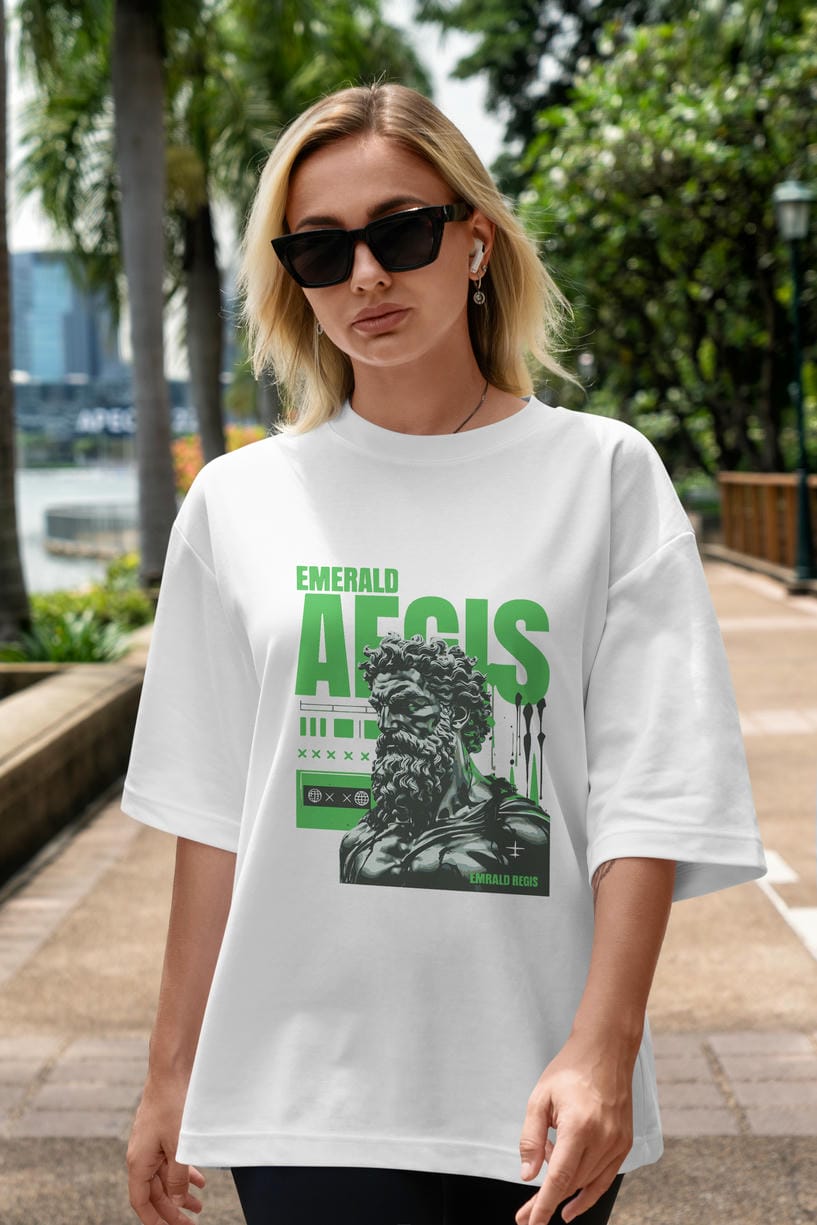 Emrald Regis ön Baskılı Oversize t-shirt Erkek Kadın %100 Pamuk Bisiklet Yaka tişort