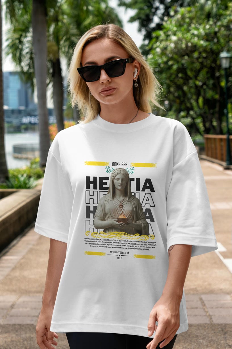Hestia 1 ön Baskılı Oversize t-shirt Erkek Kadın %100 Pamuk Bisiklet Yaka tişort