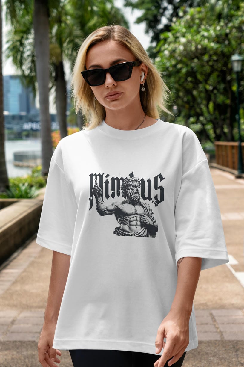 Mimbus Zeus ön Baskılı Oversize t-shirt Erkek Kadın %100 Pamuk Bisiklet Yaka tişort
