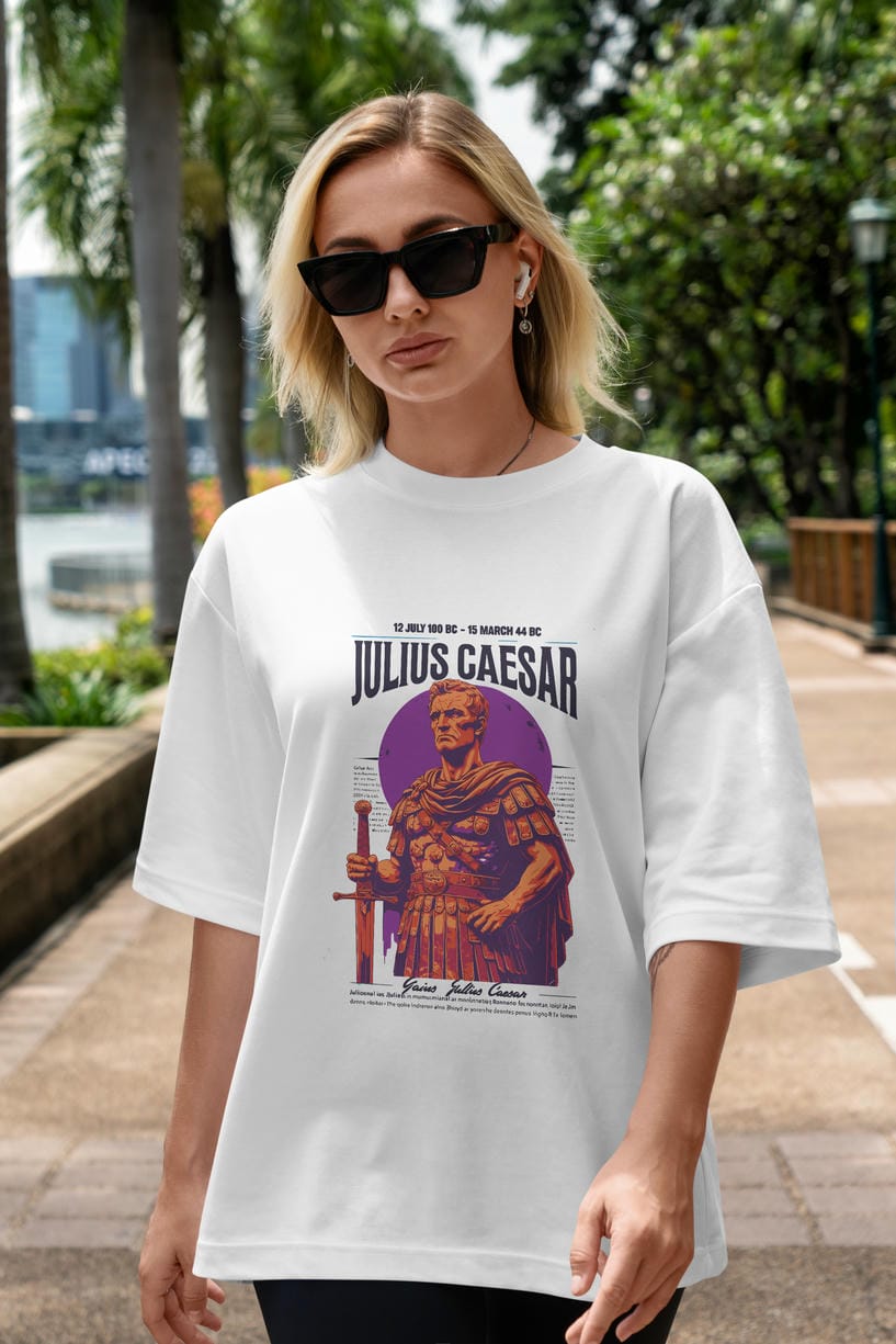 Julius Caesar ön Baskılı Oversize t-shirt Erkek Kadın %100 Pamuk Bisiklet Yaka tişort