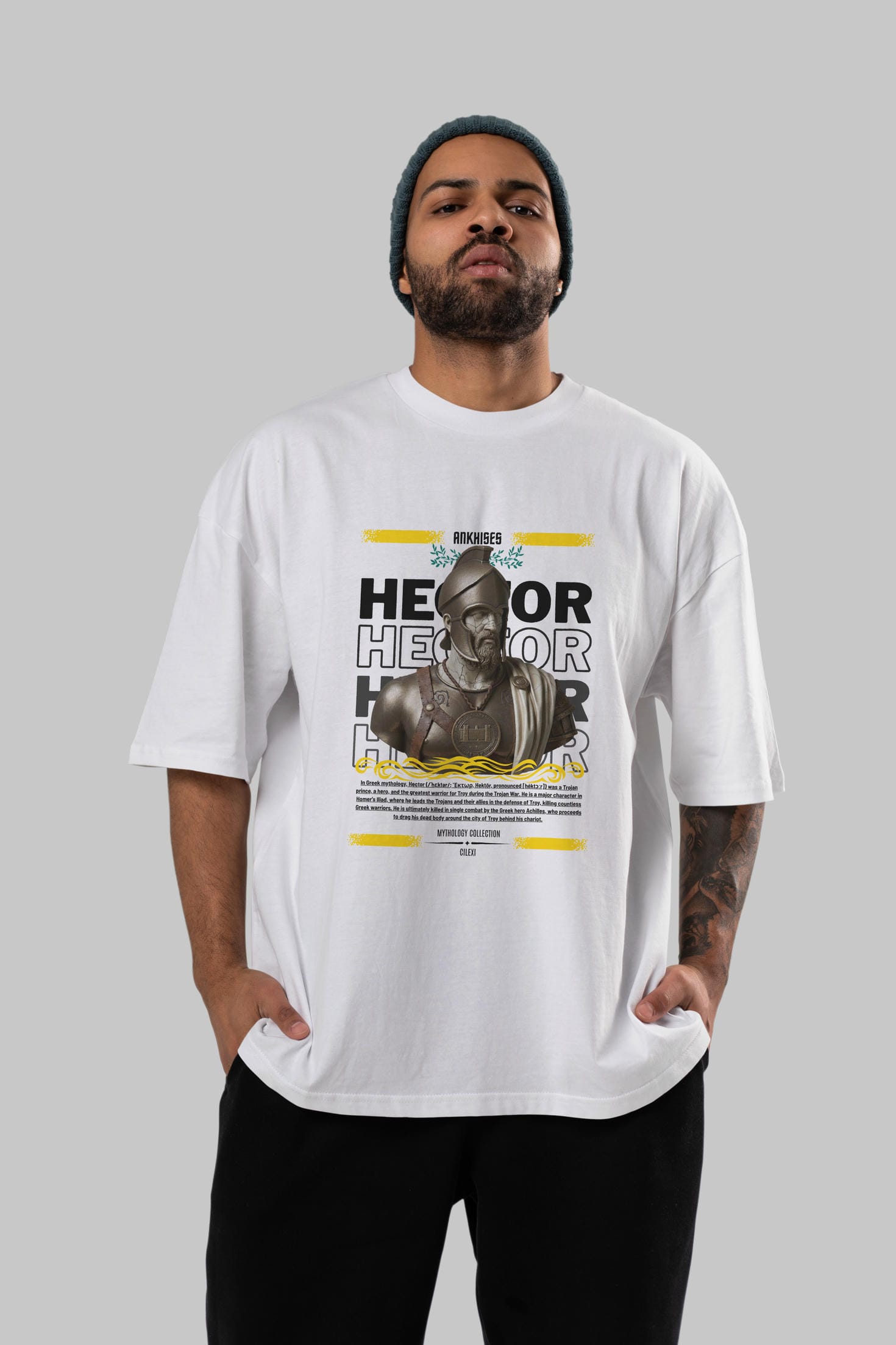 Hector 1 ön Baskılı Oversize t-shirt Erkek Kadın %100 Pamuk Bisiklet Yaka tişort