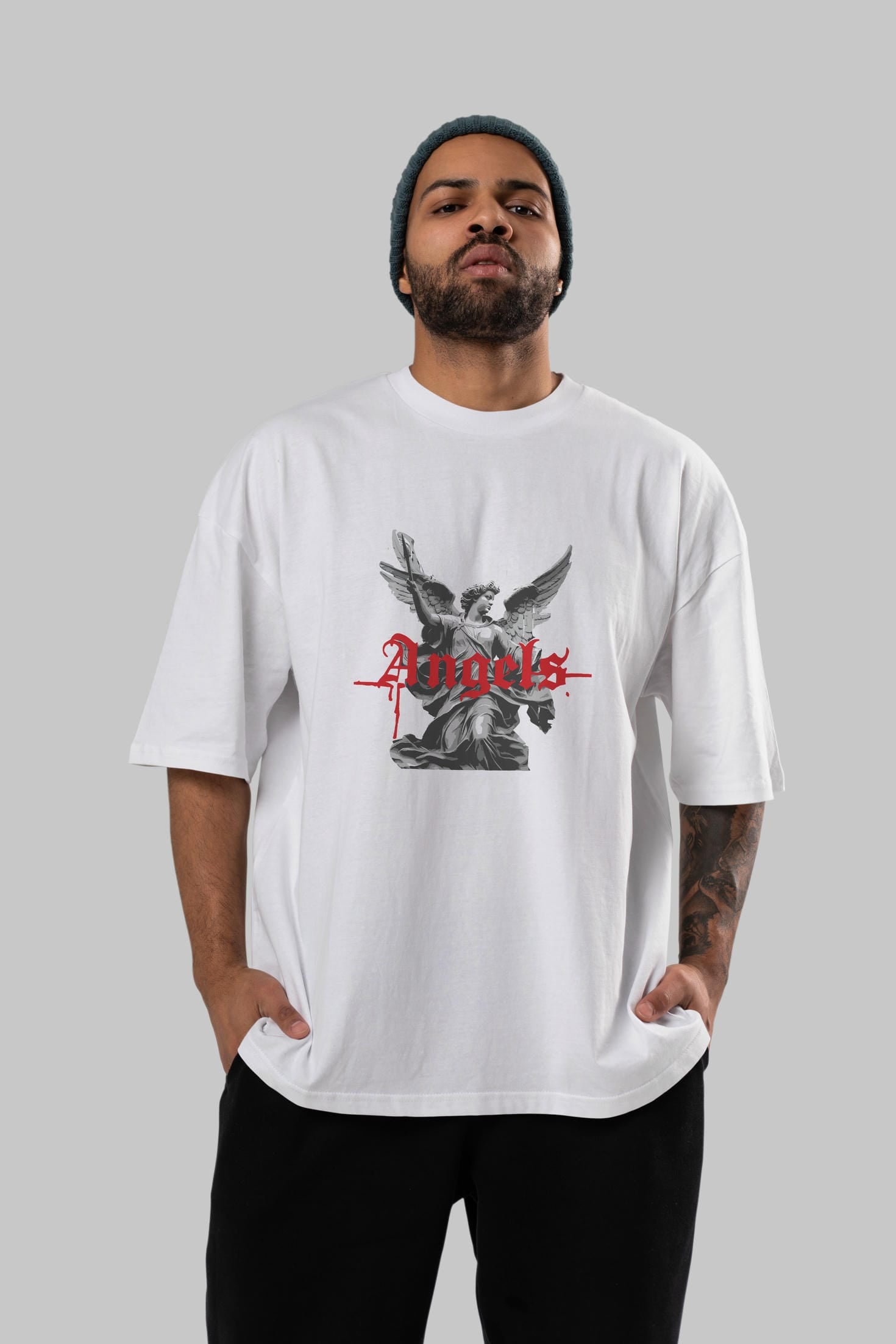 Angels ön Baskılı Oversize t-shirt Erkek Kadın %100 Pamuk Bisiklet Yaka tişort