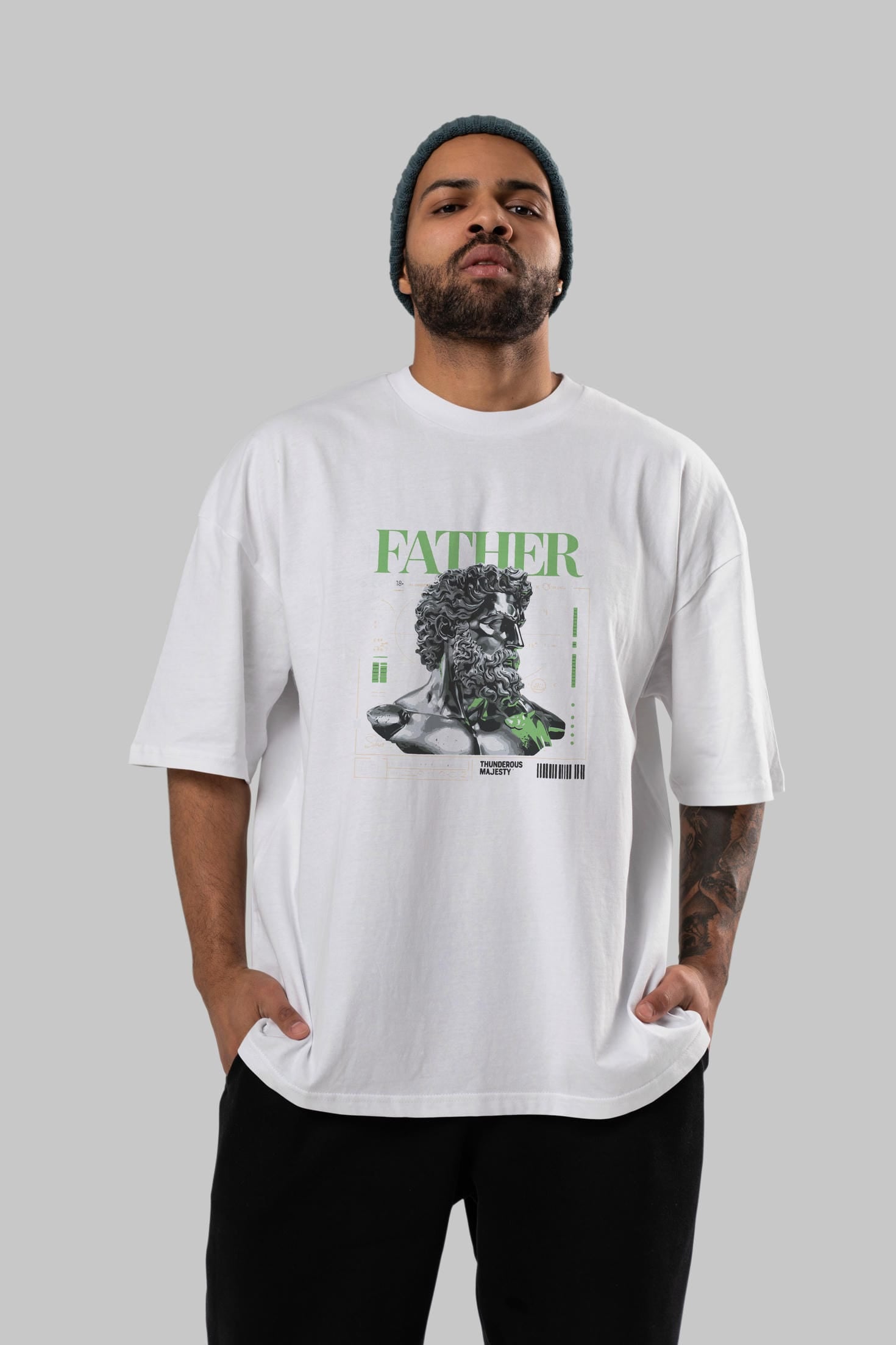 Father Zeus ön Baskılı Oversize t-shirt Erkek Kadın %100 Pamuk Bisiklet Yaka tişort