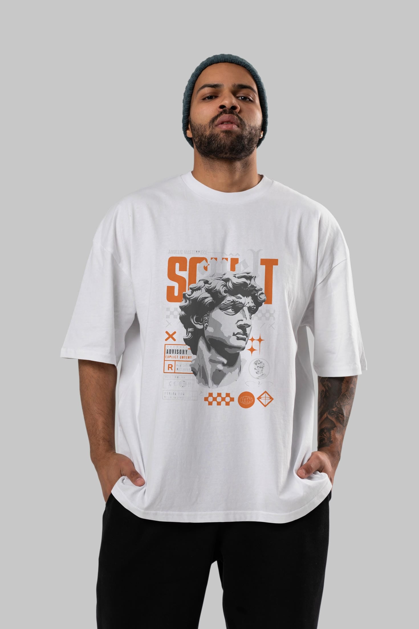 Scult ön Baskılı Oversize t-shirt Erkek Kadın %100 Pamuk Bisiklet Yaka tişort