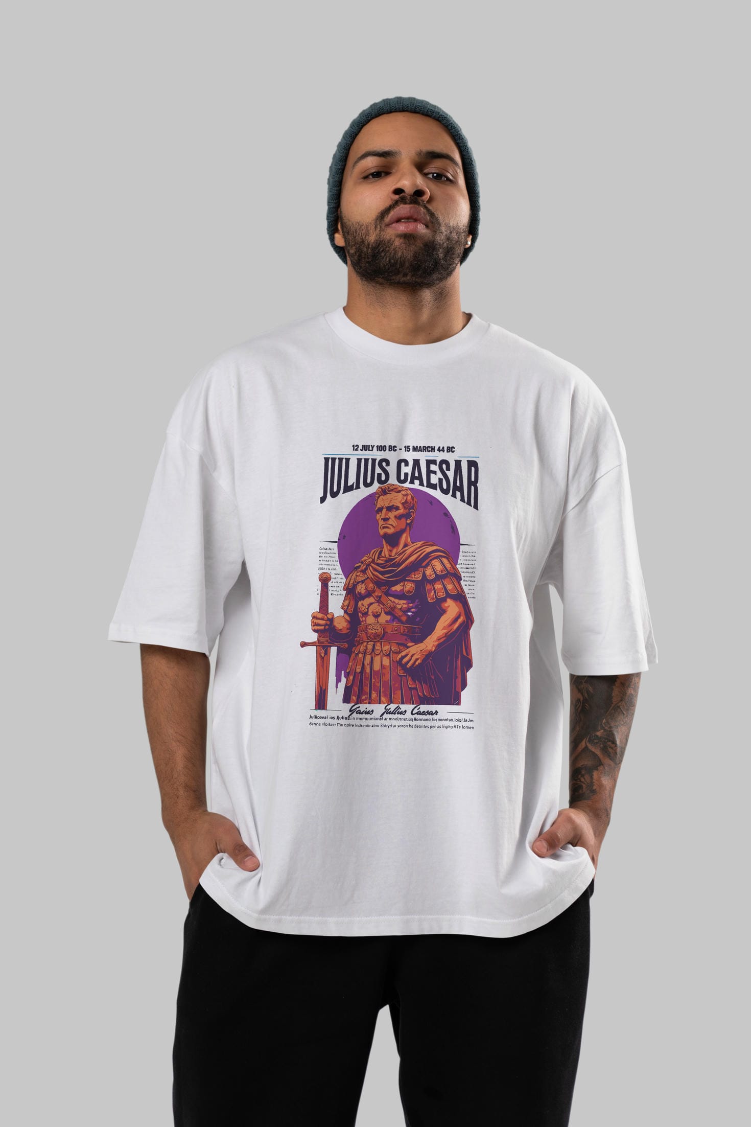 Julius Caesar ön Baskılı Oversize t-shirt Erkek Kadın %100 Pamuk Bisiklet Yaka tişort