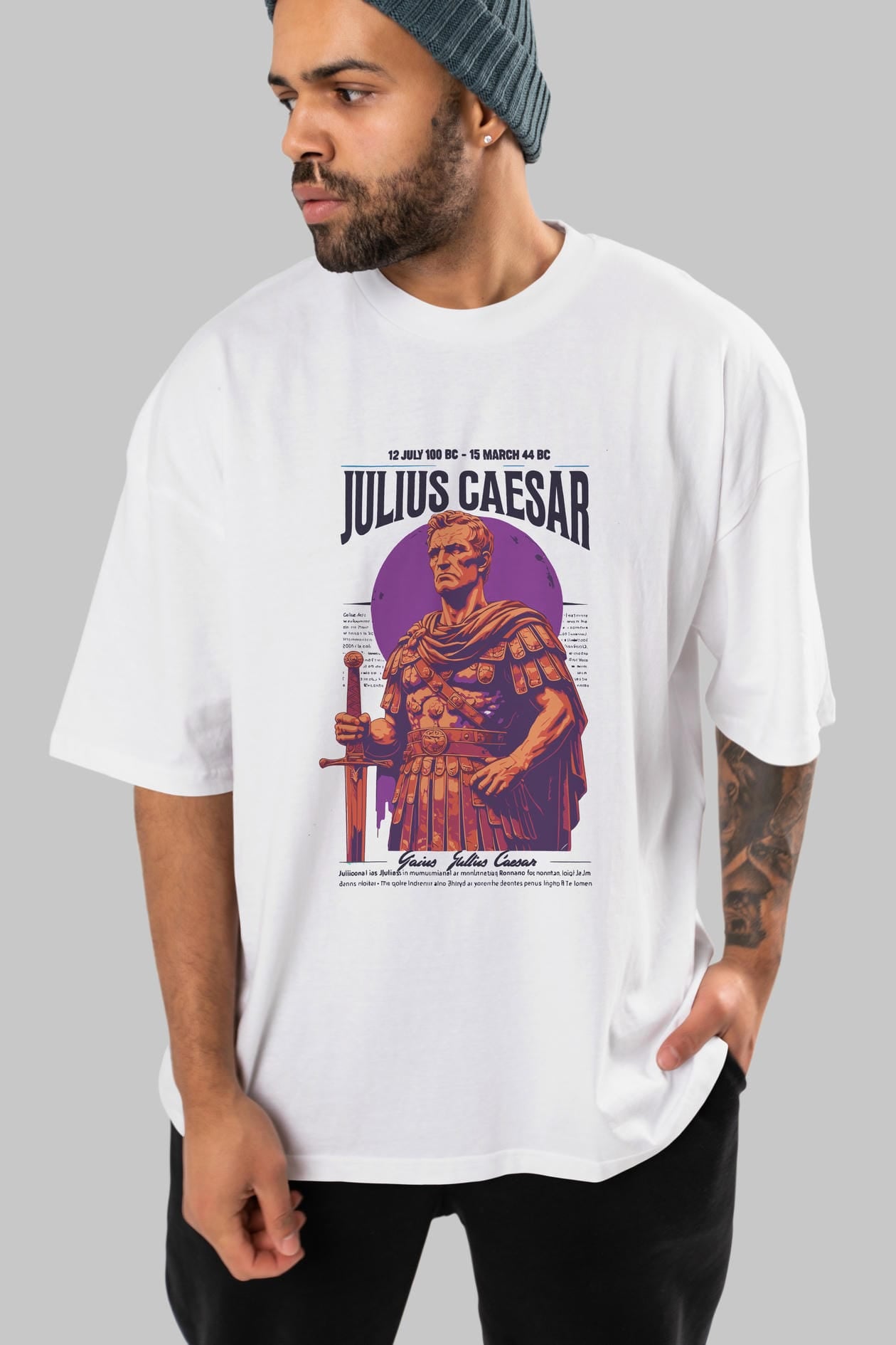 Julius Caesar ön Baskılı Oversize t-shirt Erkek Kadın %100 Pamuk Bisiklet Yaka tişort