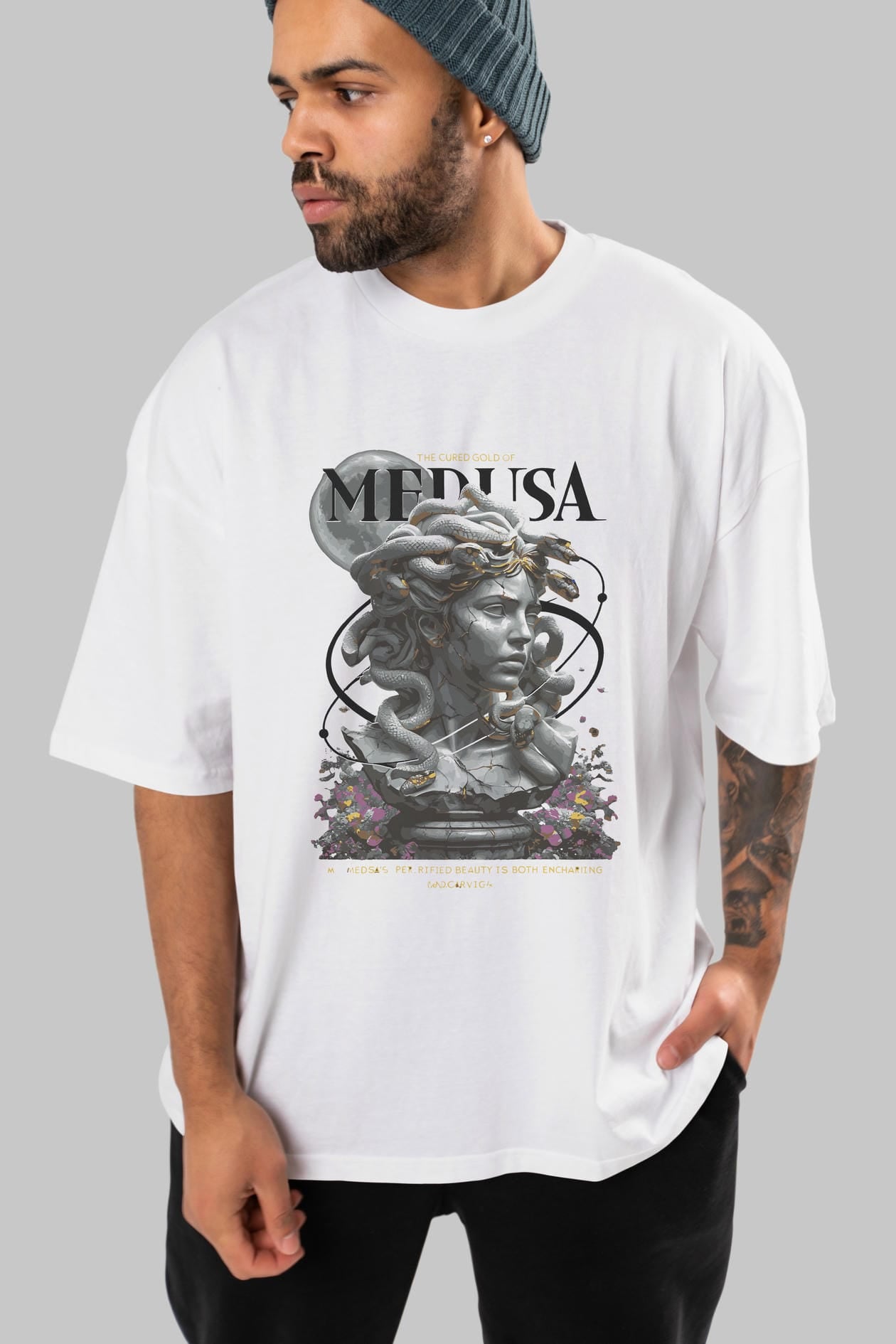 Medusa ön Baskılı Oversize t-shirt Erkek Kadın %100 Pamuk Bisiklet Yaka tişort