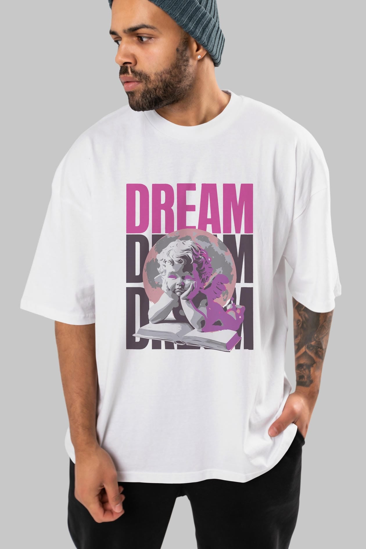 Dream Angel ön Baskılı Oversize t-shirt Erkek Kadın %100 Pamuk Bisiklet Yaka tişort