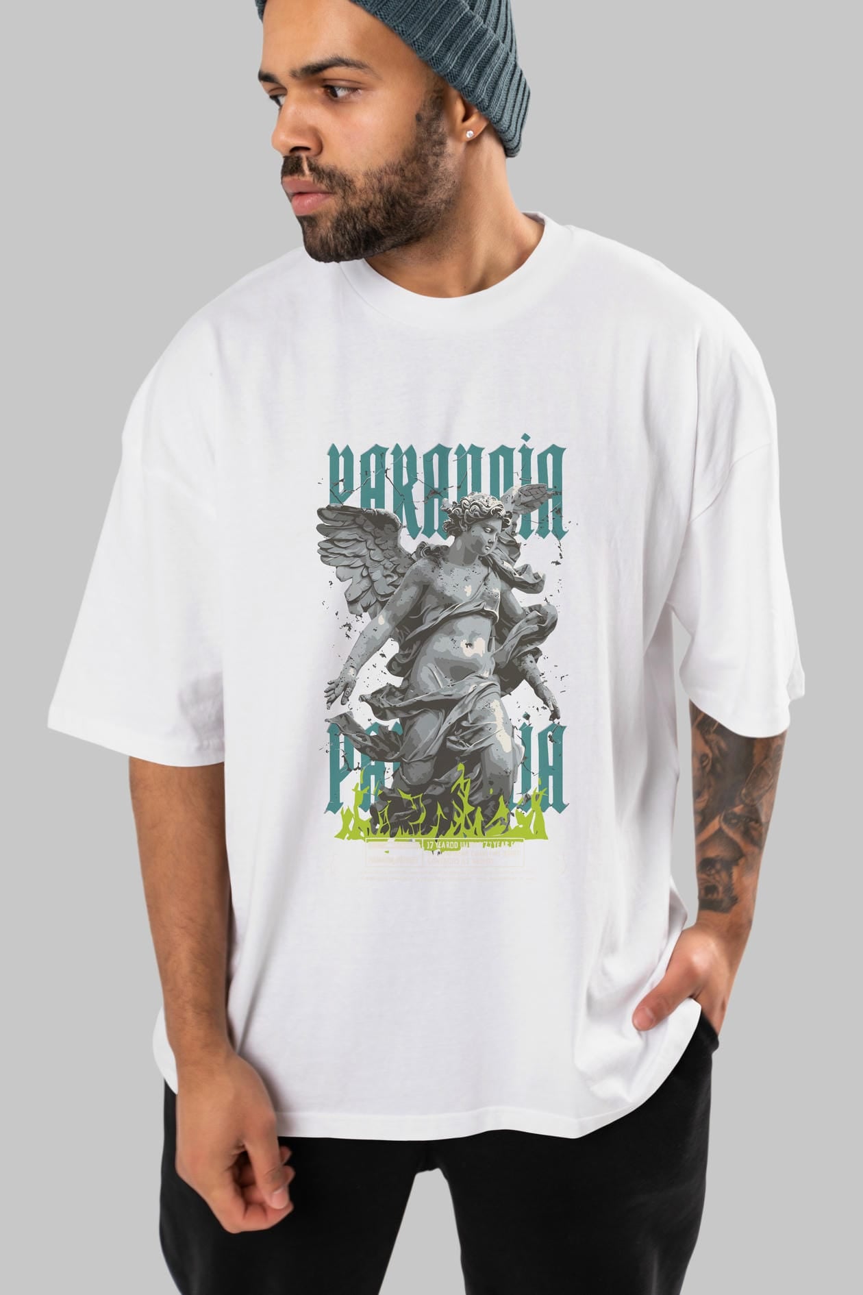 Paranoia ön Baskılı Oversize t-shirt Erkek Kadın %100 Pamuk Bisiklet Yaka tişort
