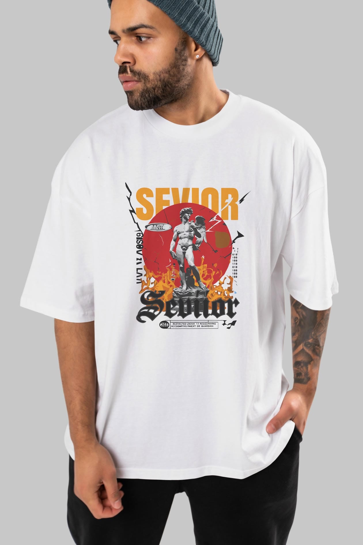 Sevior ön Baskılı Oversize t-shirt Erkek Kadın %100 Pamuk Bisiklet Yaka tişort