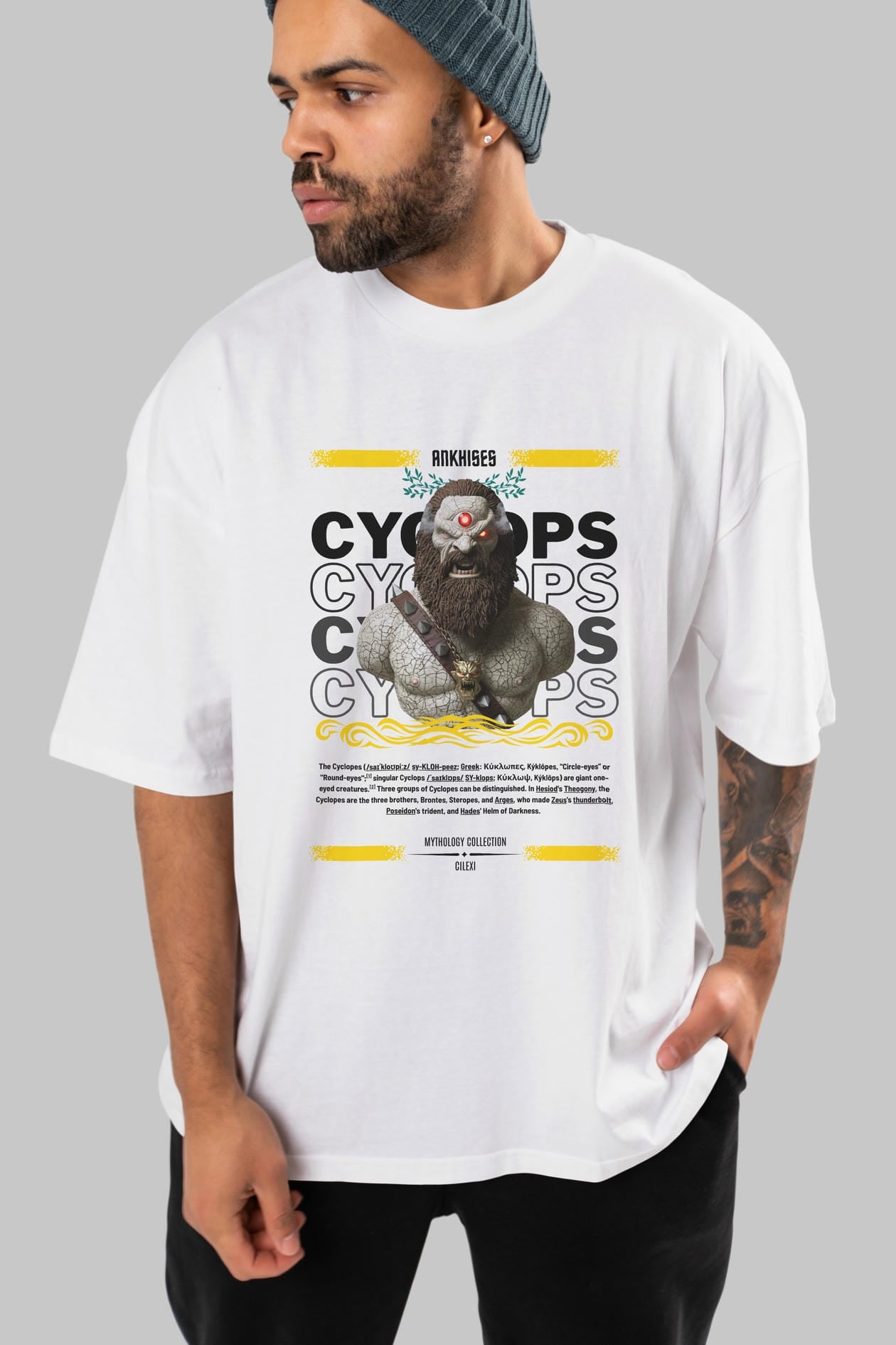 Cyclopes 1 ön Baskılı Oversize t-shirt Erkek Kadın %100 Pamuk Bisiklet Yaka tişort