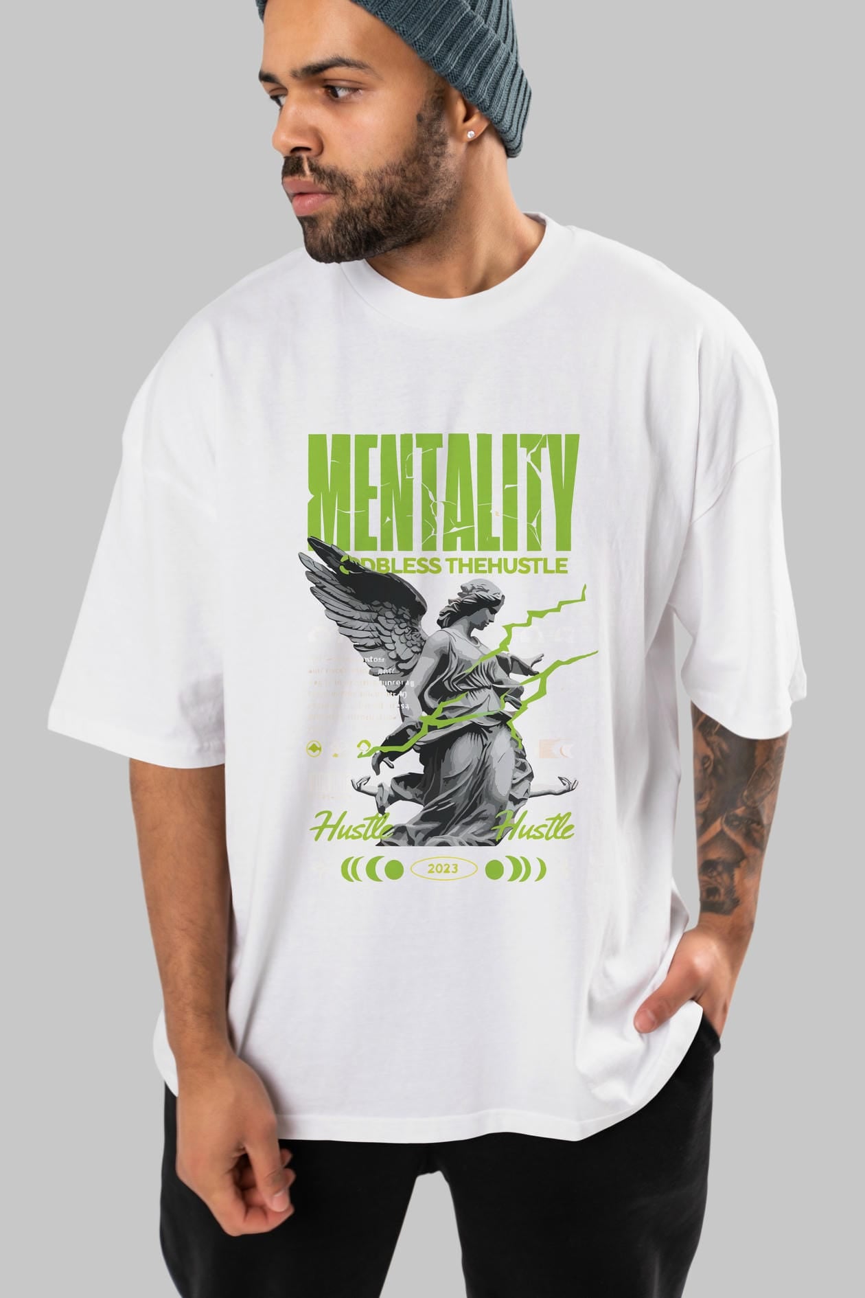 Mentality ön Baskılı Oversize t-shirt Erkek Kadın %100 Pamuk Bisiklet Yaka tişort