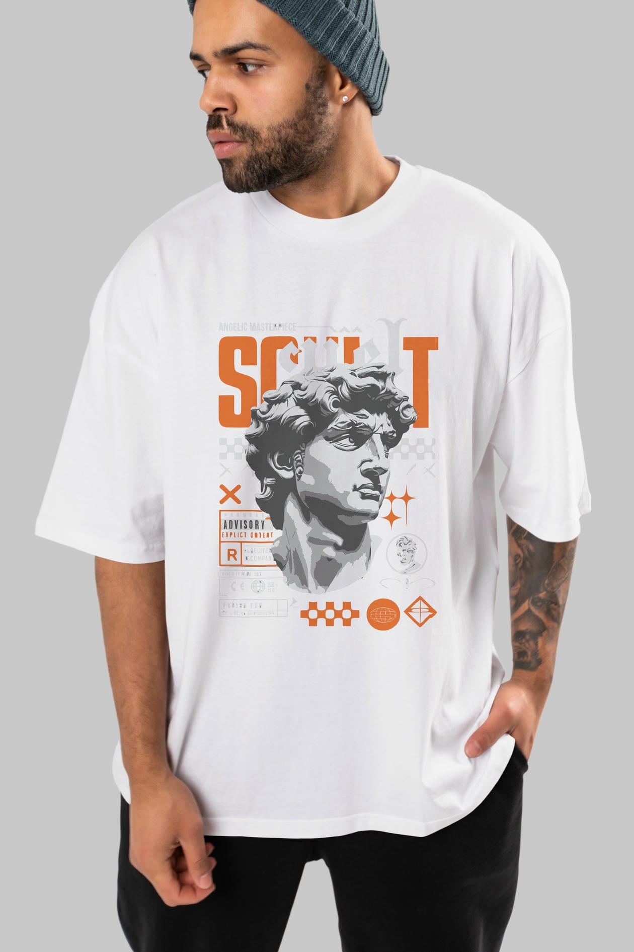 Scult ön Baskılı Oversize t-shirt Erkek Kadın %100 Pamuk Bisiklet Yaka tişort