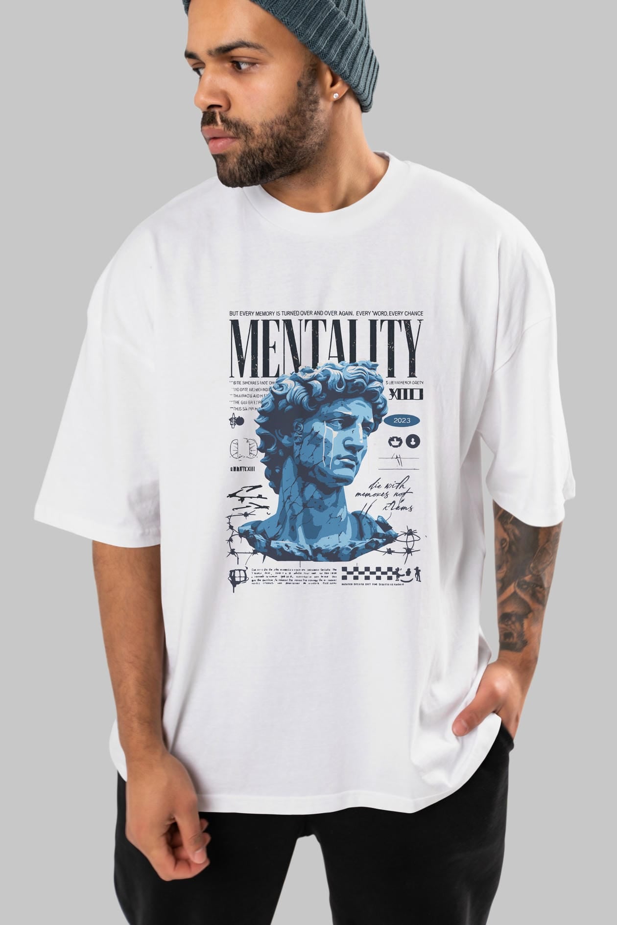 Mentality 2 ön Baskılı Oversize t-shirt Erkek Kadın %100 Pamuk Bisiklet Yaka tişort