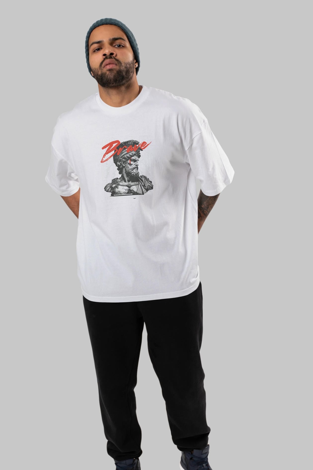 Brave ön Baskılı Oversize t-shirt Erkek Kadın %100 Pamuk Bisiklet Yaka tişort