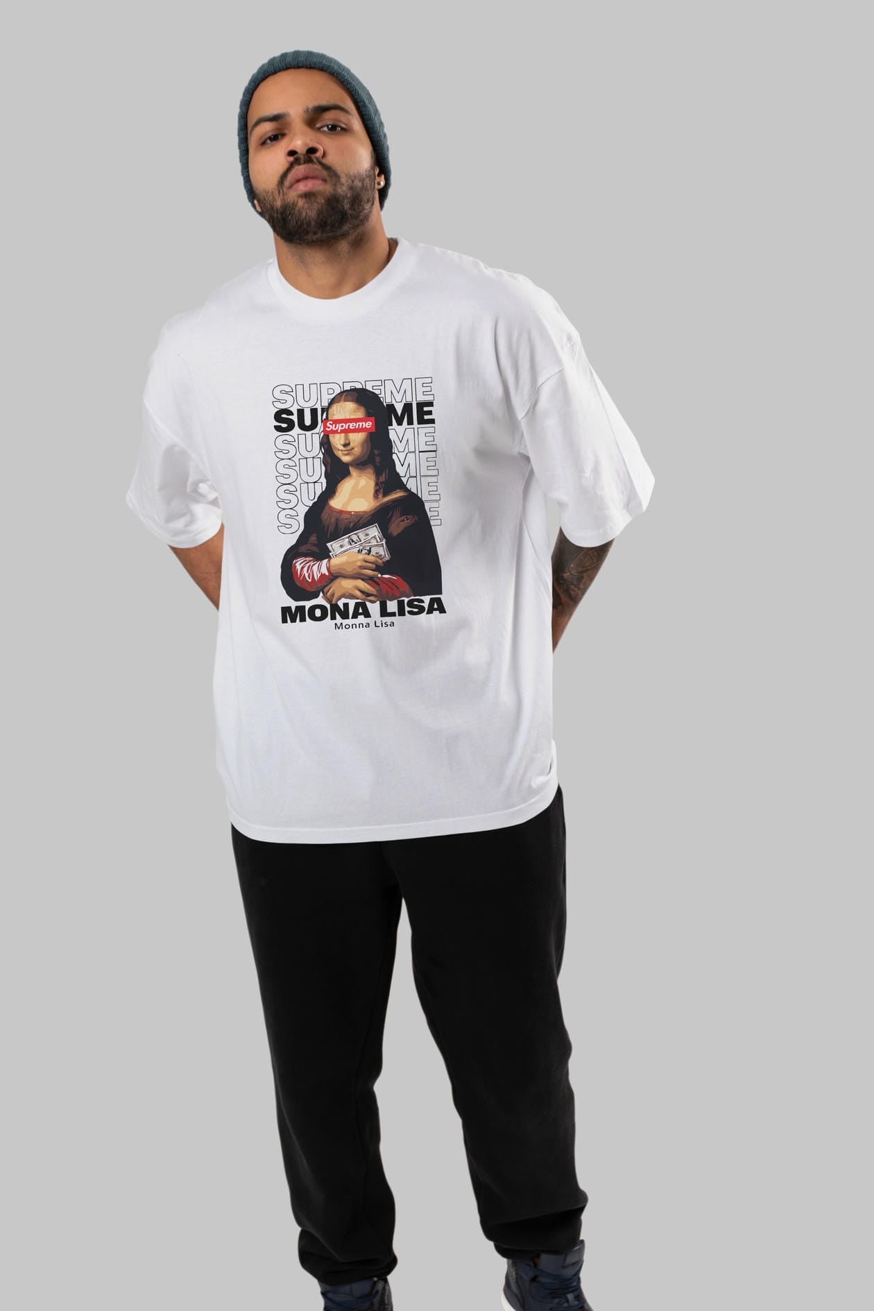 Mona Lisa Supreme ön Baskılı Oversize t-shirt Erkek Kadın %100 Pamuk Bisiklet Yaka tişort