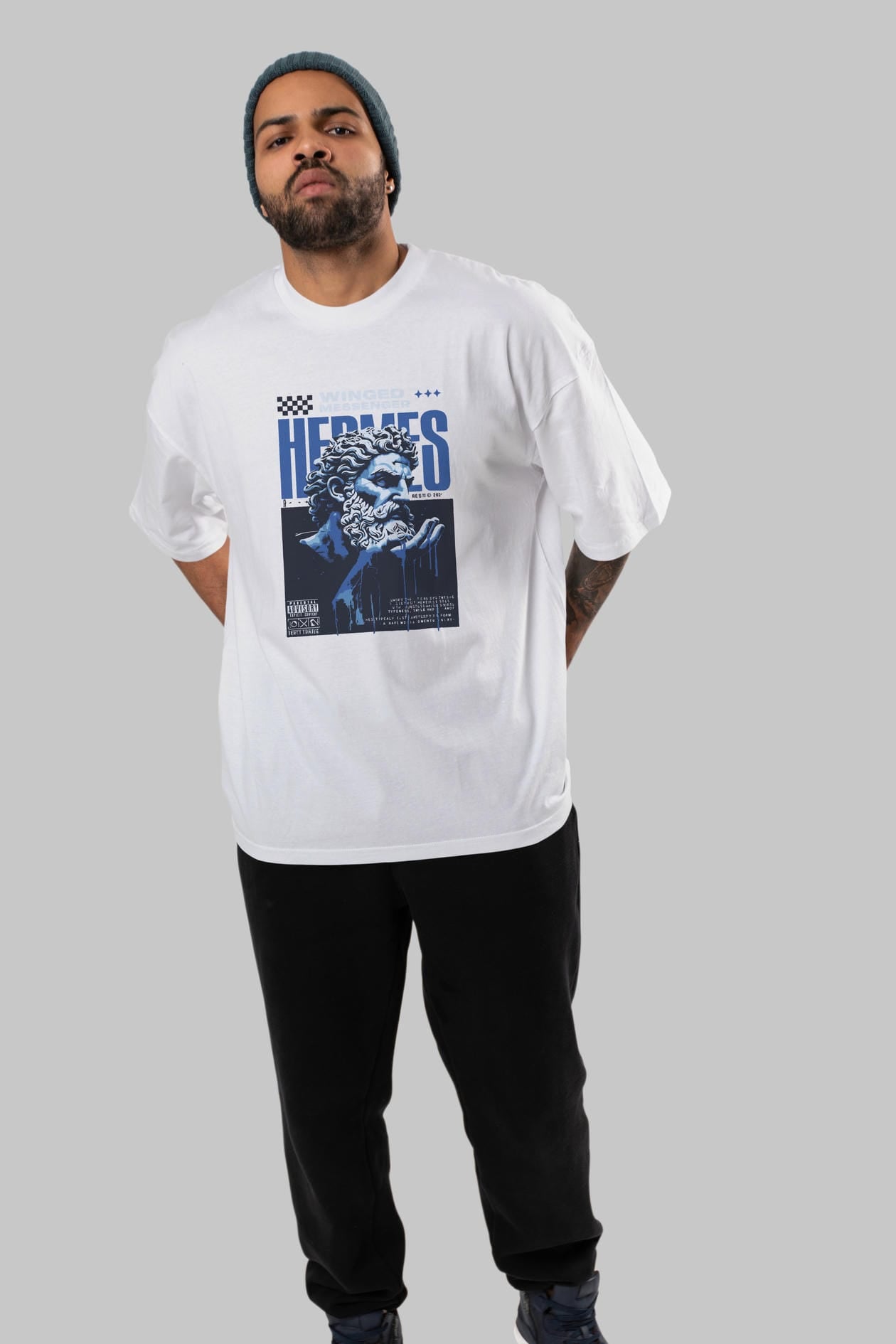 Hermes 2 ön Baskılı Oversize t-shirt Erkek Kadın %100 Pamuk Bisiklet Yaka tişort