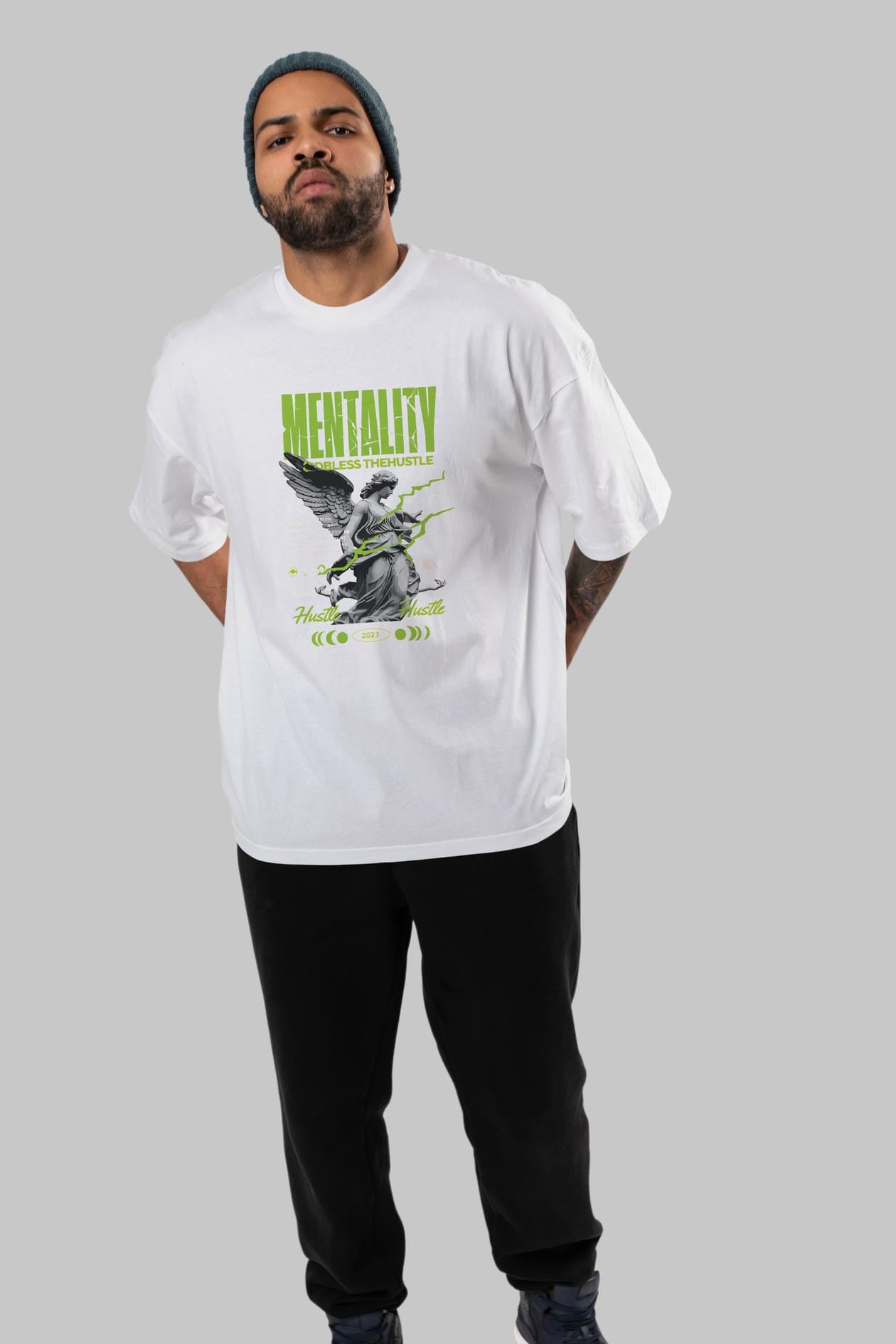 Mentality ön Baskılı Oversize t-shirt Erkek Kadın %100 Pamuk Bisiklet Yaka tişort