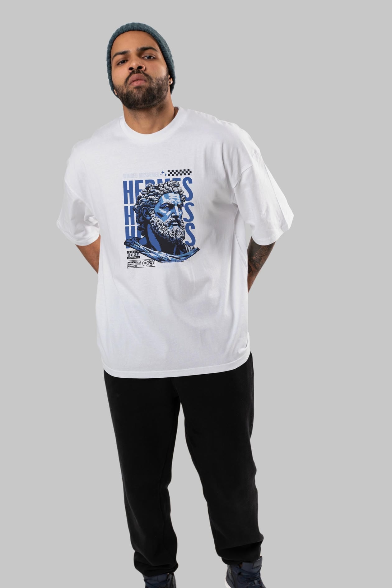 Hermes 1 ön Baskılı Oversize t-shirt Erkek Kadın %100 Pamuk Bisiklet Yaka tişort