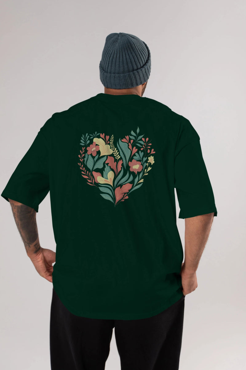 Çiçek Kalp Arka Baskılı Oversize t-shirt Erkek Kadın Unisex - Cilexi