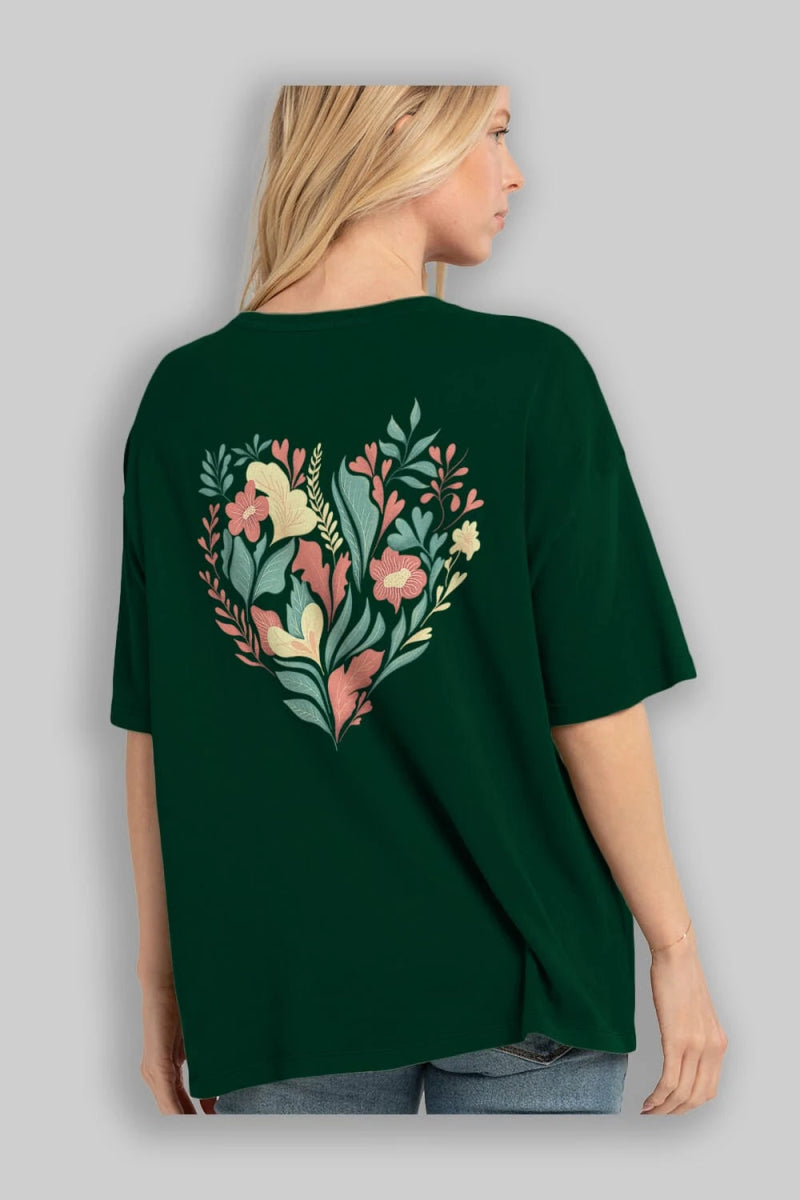 Çiçek Kalp Arka Baskılı Oversize t-shirt Erkek Kadın Unisex - Cilexi