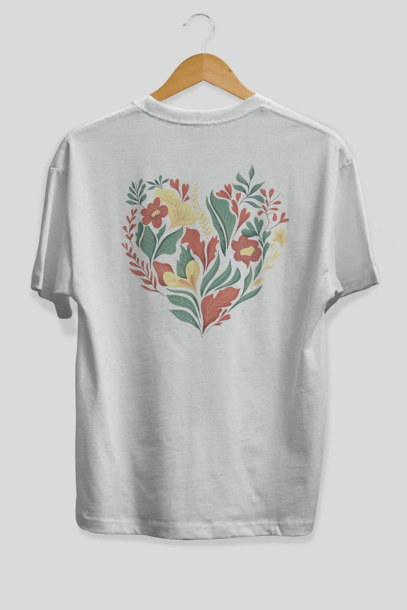 Çiçek Kalp Arka Baskılı Oversize t-shirt Erkek Kadın Unisex - Cilexi