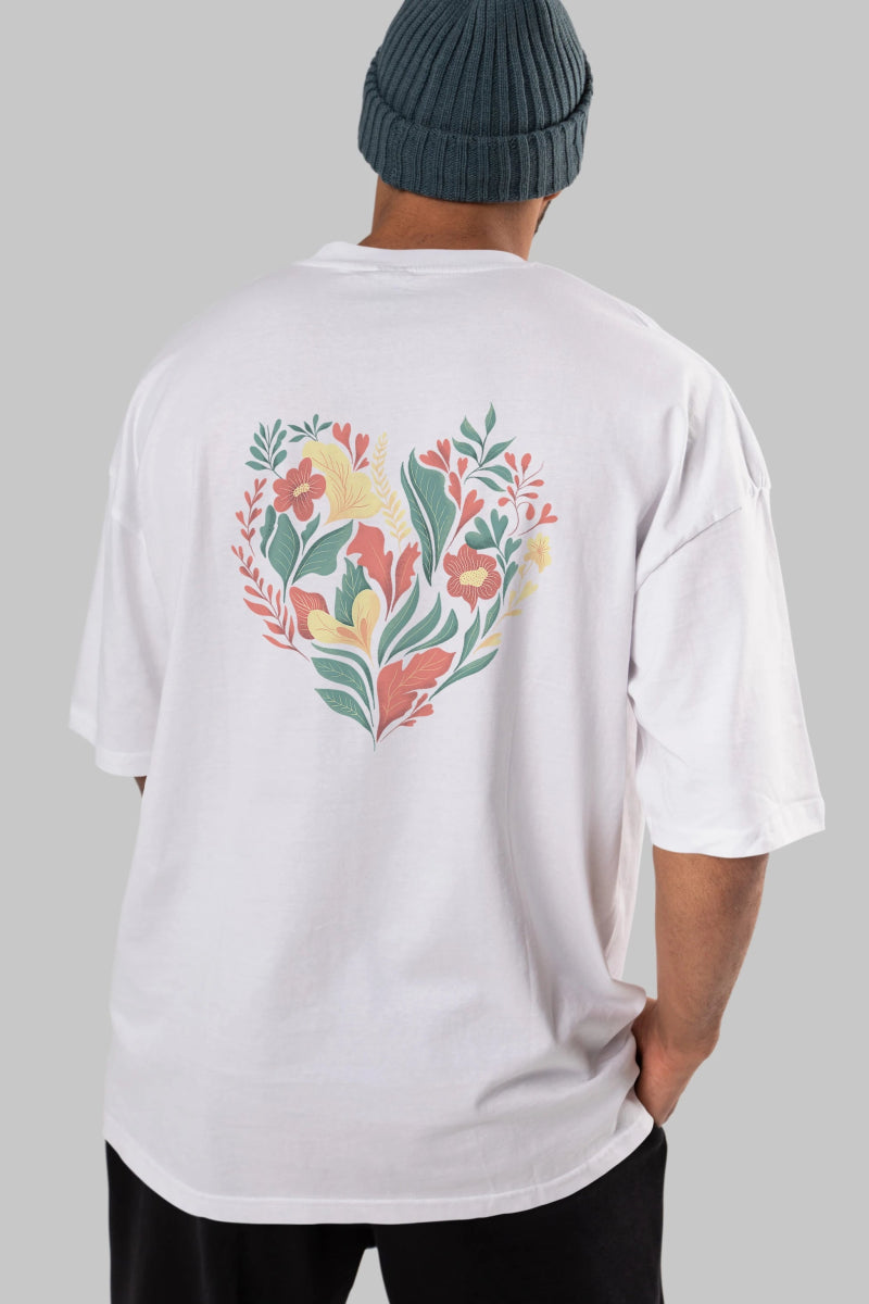 Çiçek Kalp Arka Baskılı Oversize t-shirt Erkek Kadın Unisex - Cilexi
