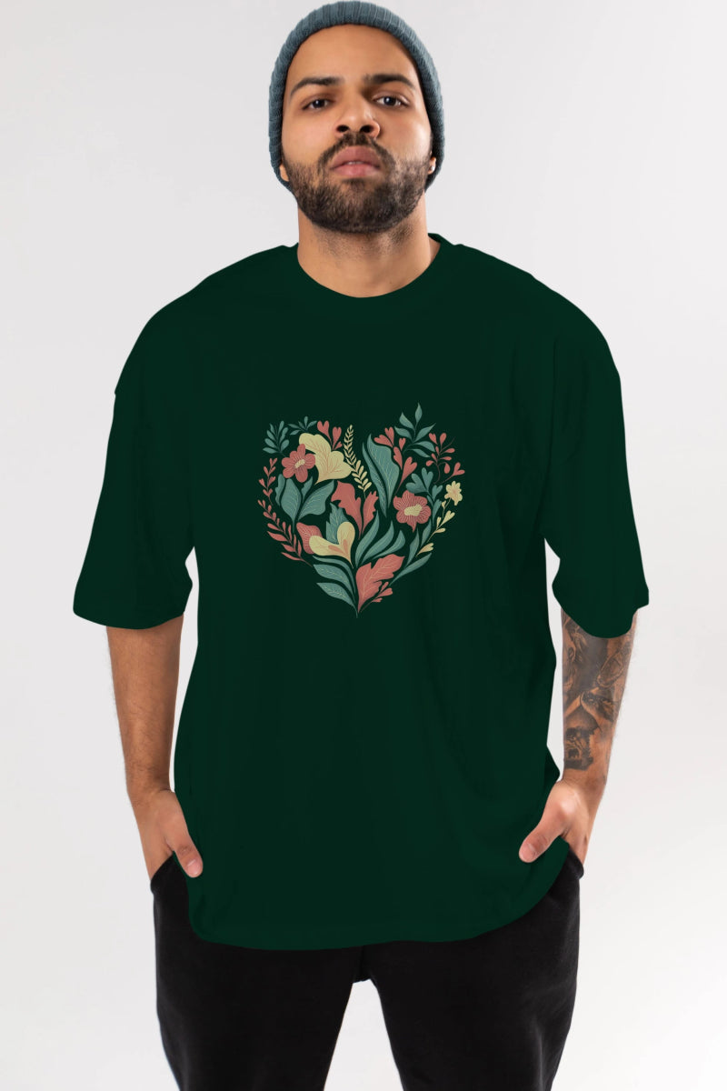 Çiçek Kalp Ön Baskılı Oversize t-shirt Erkek Kadın Unisex - Cilexi