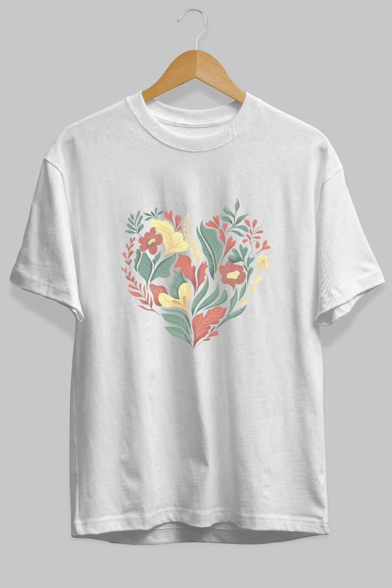 Çiçek Kalp Ön Baskılı Oversize t-shirt Erkek Kadın Unisex - Cilexi
