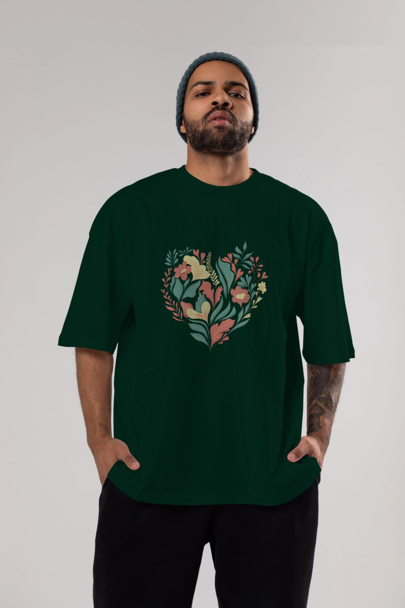 Çiçek Kalp Ön Baskılı Oversize t-shirt Erkek Kadın Unisex - Cilexi