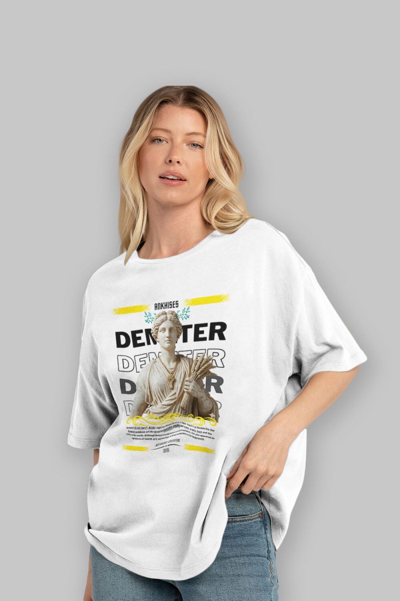 Demeter 1 ön Baskılı Oversize t-shirt Erkek Kadın %100 Pamuk Bisiklet Yaka tişort - Cilexi