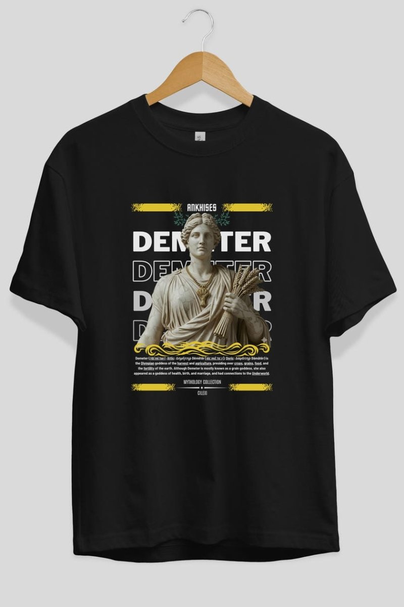 Demeter 1 ön Baskılı Oversize t-shirt Erkek Kadın %100 Pamuk Bisiklet Yaka tişort - Cilexi