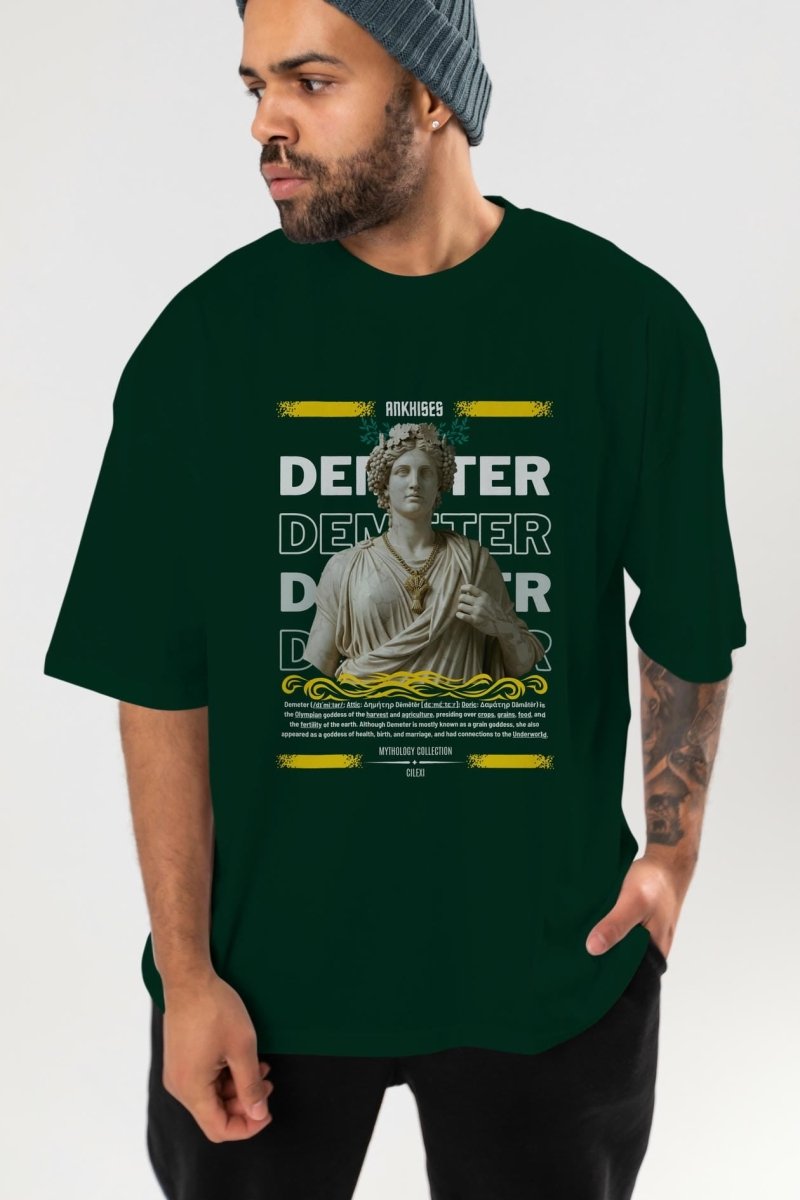 Demeter 2 ön Baskılı Oversize t-shirt Erkek Kadın %100 Pamuk Bisiklet Yaka tişort - Cilexi