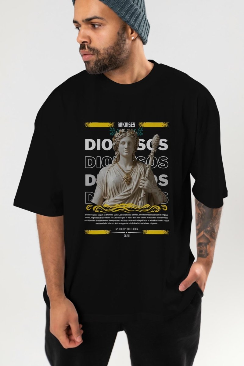 Dionysos 1 ön Baskılı Oversize t-shirt Erkek Kadın %100 Pamuk Bisiklet Yaka tişort - Cilexi